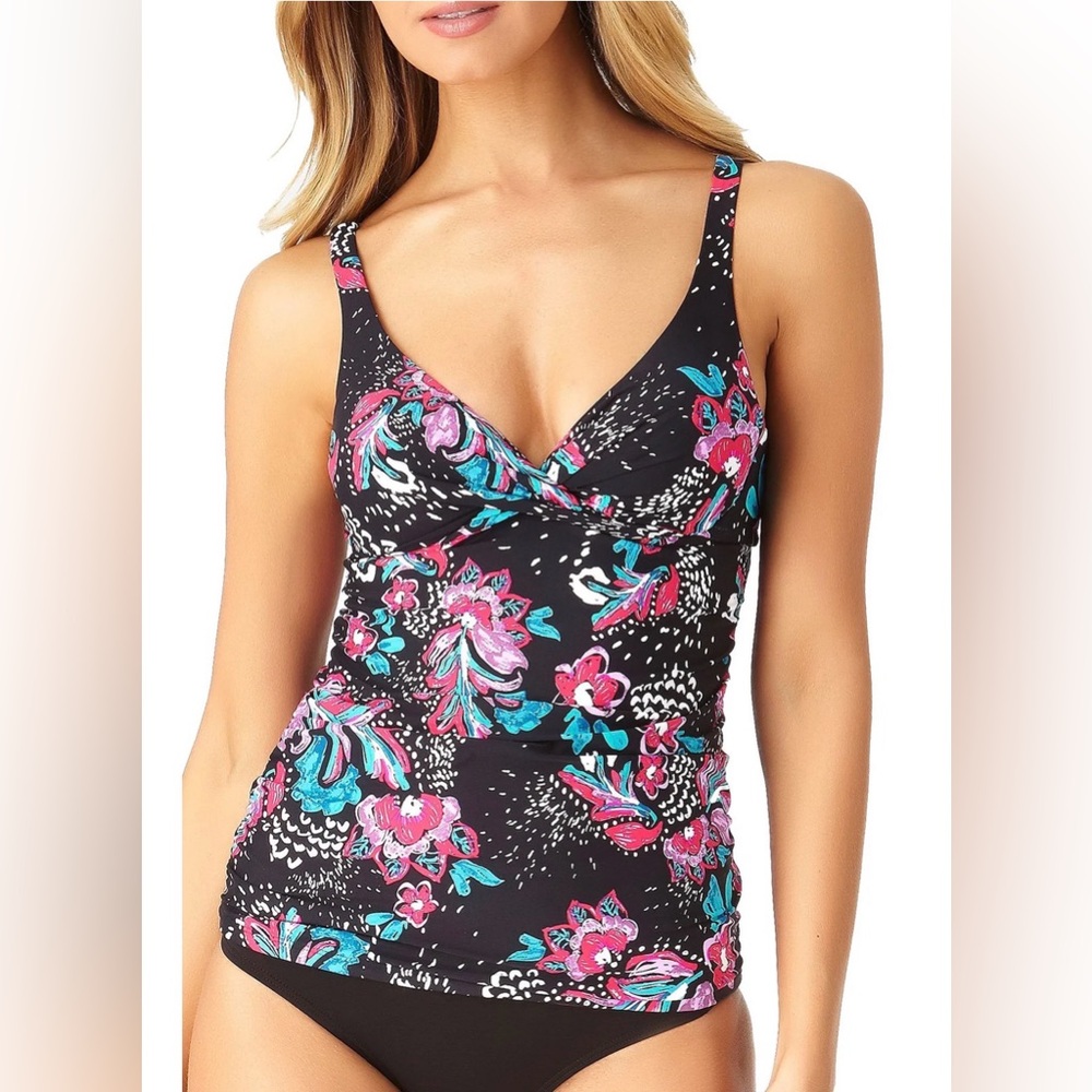 Anne Cole That's a Wrap Wild Flower Tankini Swimsuit Top 36D, Bottoms Medium